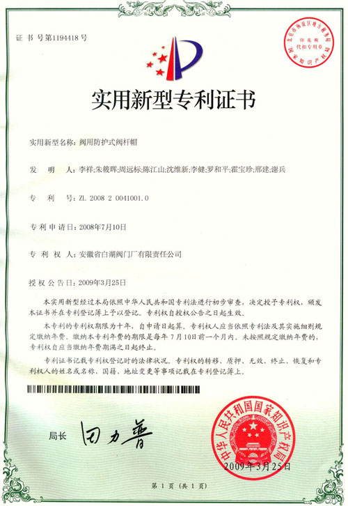 阿拉善盟專利證書